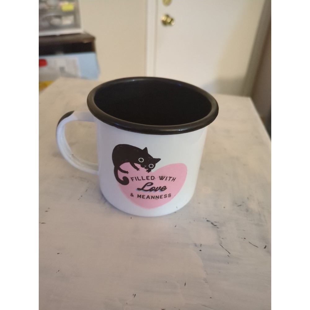 Enamel Cat Mug.  Filled With Love And Meanness